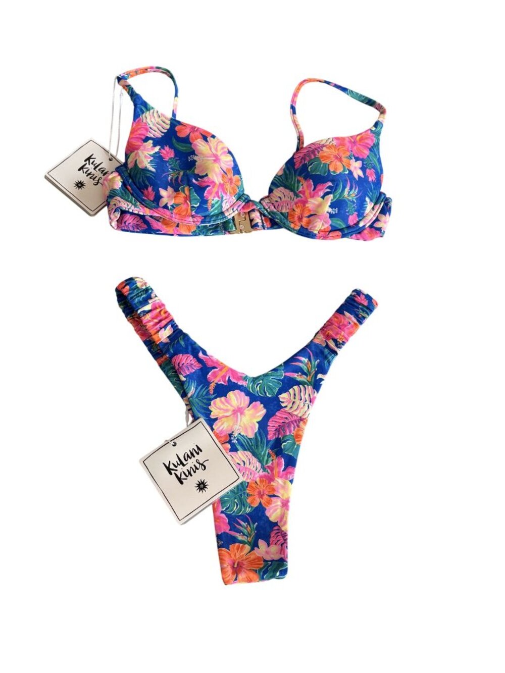 Kulani Kinis Slim Underwire Bra Bikini Top and Retro Y Thong Bikini Bottoms in E